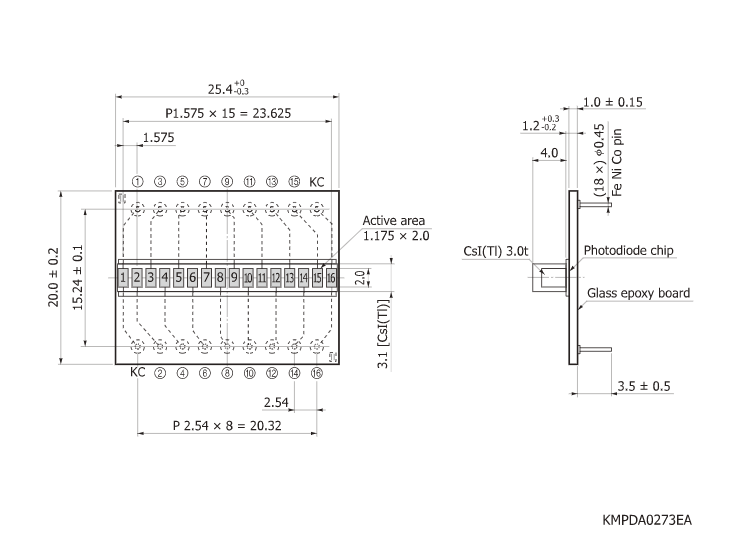 16象元硅光電二極管陣列S11212-121(圖1)